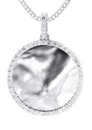Full Diamond 10K White Gold Large Round Picture Pendant Necklace | 2.67 Carats | Appx. 22 Grams