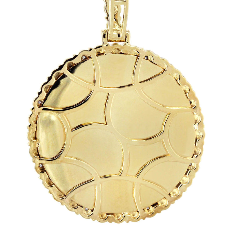 Full Diamond 10K Yellow Gold Large Round Picture Pendant Necklace | 2.67 Carats | Appx. 22 Grams