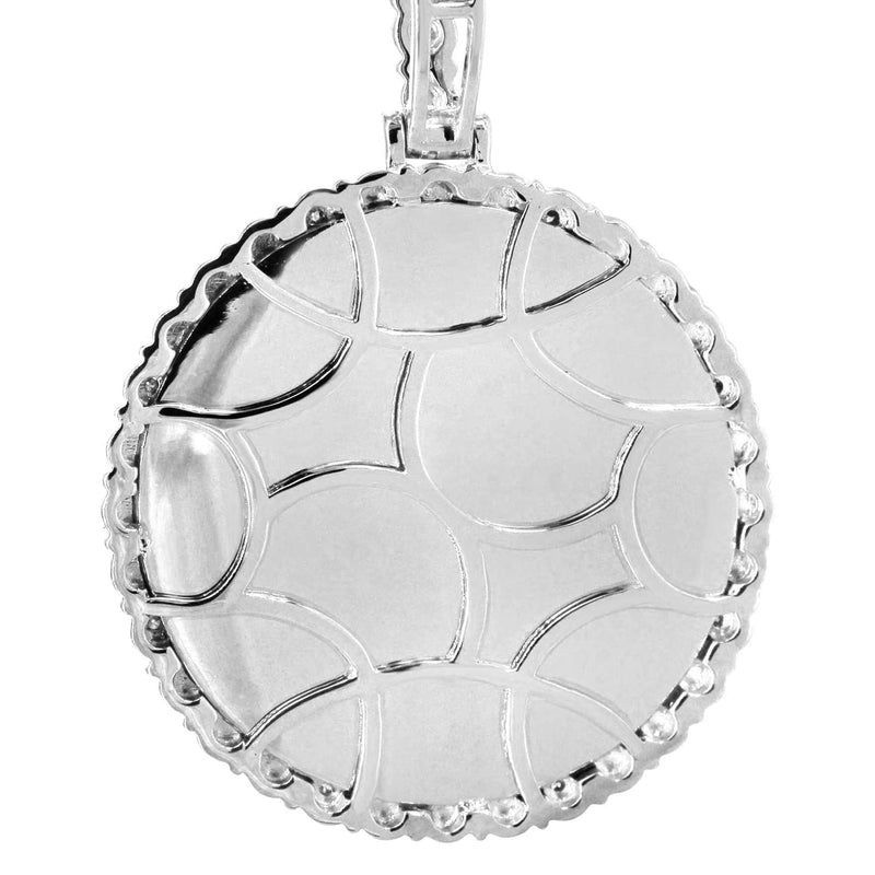 Full Diamond 10K White Gold Large Round Picture Pendant Necklace | 2.67 Carats | Appx. 22 Grams