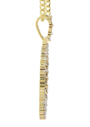Full Diamond 10K Yellow Gold Large Round Picture Pendant Necklace | 2.67 Carats | Appx. 22 Grams