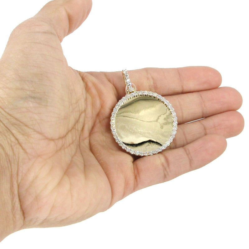 Full Diamond 10K Yellow Gold Large Round Picture Pendant Necklace | 2.67 Carats | Appx. 22 Grams