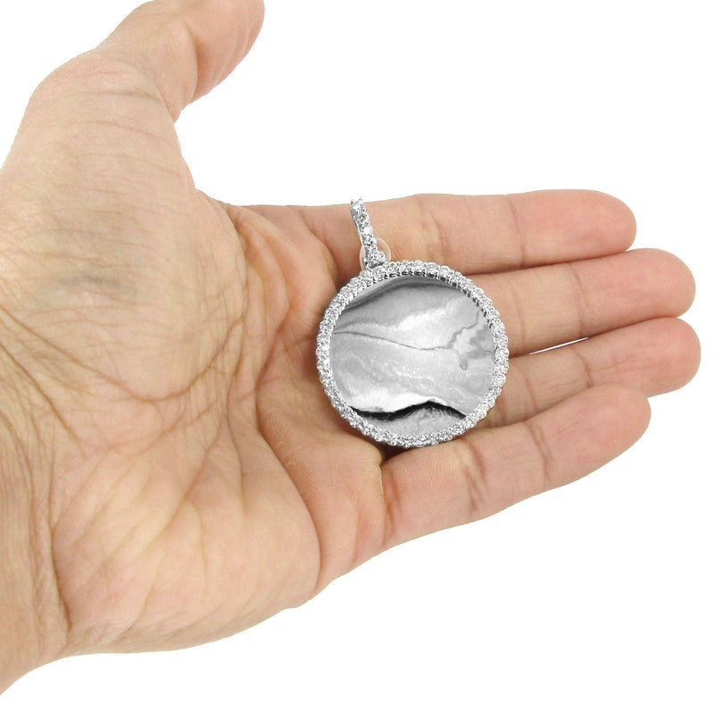 Full Diamond 10K White Gold Large Round Picture Pendant Necklace | 2.67 Carats | Appx. 22 Grams