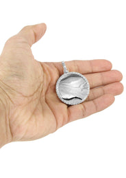 Full Diamond 10K White Gold Large Round Picture Pendant Necklace | 2.67 Carats | Appx. 22 Grams