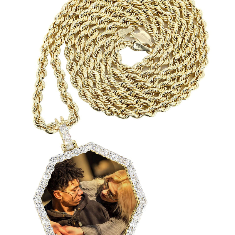 Full Diamond 10K Yellow Gold Small Octagon Picture Pendant Necklace | 1.51 Carats | Appx. 17 Grams