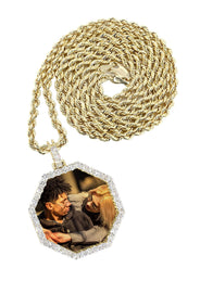 Full Diamond 10K Yellow Gold Small Octagon Picture Pendant Necklace | 1.51 Carats | Appx. 17 Grams
