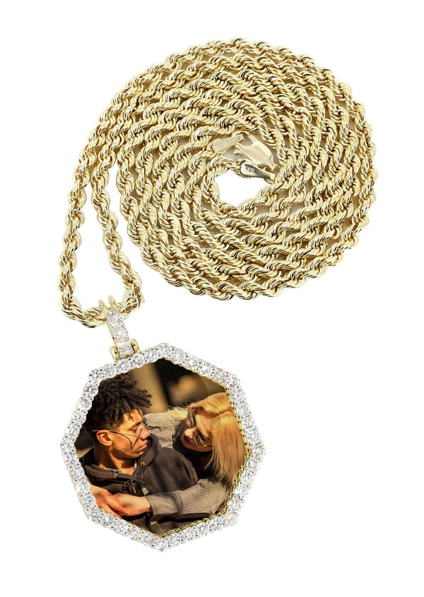 Full Diamond 10K Yellow Gold Small Octagon Picture Pendant Necklace | 1.51 Carats | Appx. 17 Grams