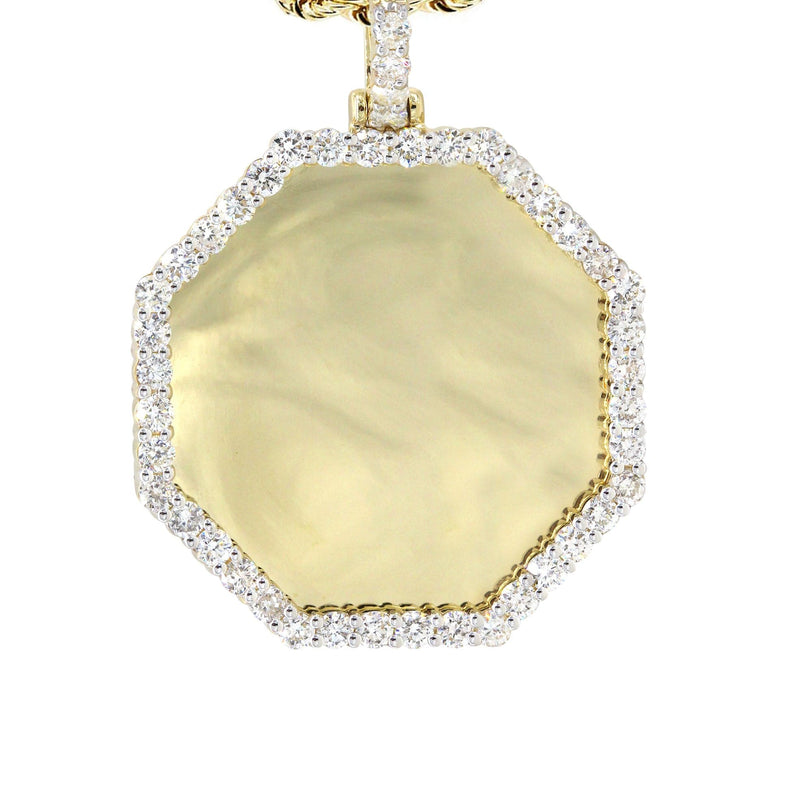 Full Diamond 10K Yellow Gold Small Octagon Picture Pendant Necklace | 1.51 Carats | Appx. 17 Grams