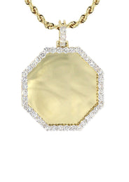 Full Diamond 10K Yellow Gold Small Octagon Picture Pendant Necklace | 1.51 Carats | Appx. 17 Grams