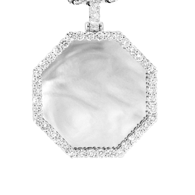 Full Diamond 10K White Gold Small Octagon Picture Pendant Necklace | 1.51 Carats | Appx. 17 Grams