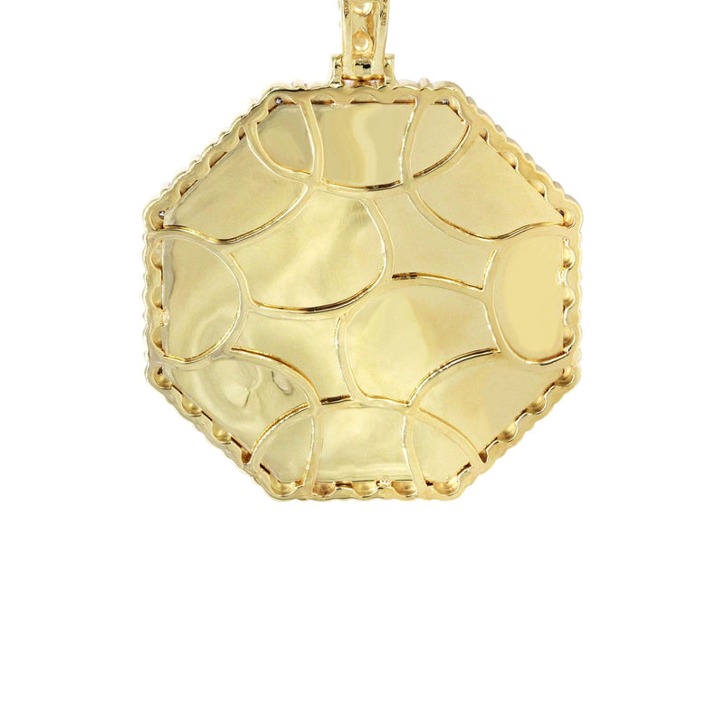 Full Diamond 10K Yellow Gold Small Octagon Picture Pendant Necklace | 1.51 Carats | Appx. 17 Grams