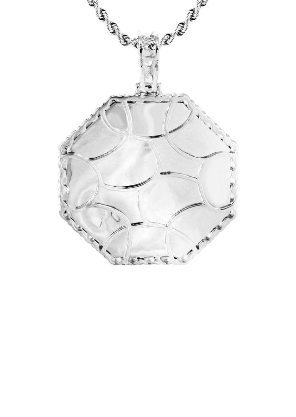 Full Diamond 10K White Gold Small Octagon Picture Pendant Necklace | 1.51 Carats | Appx. 17 Grams