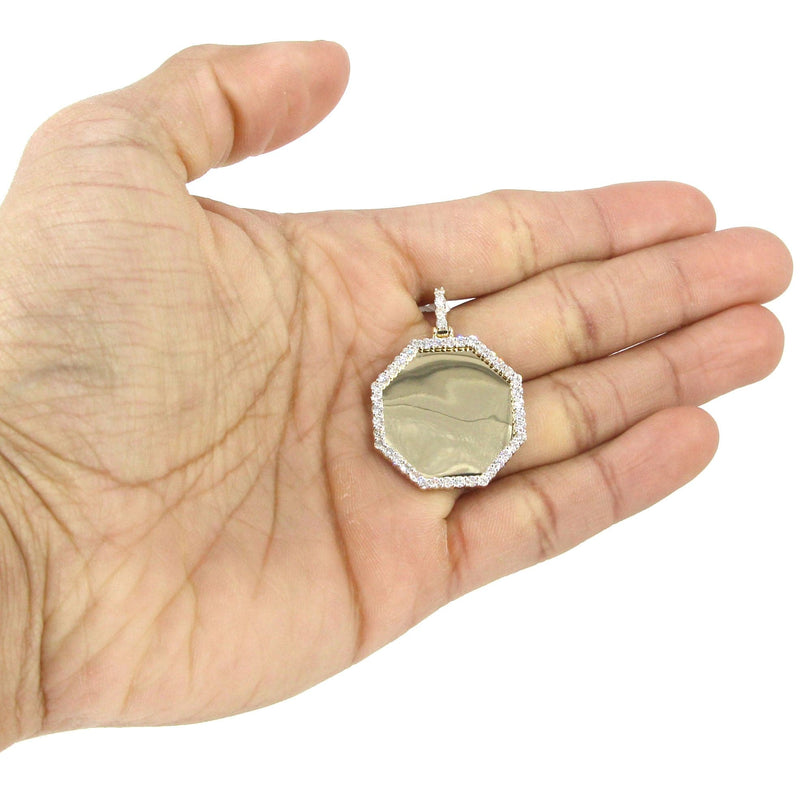 Full Diamond 10K Yellow Gold Small Octagon Picture Pendant Necklace | 1.51 Carats | Appx. 17 Grams