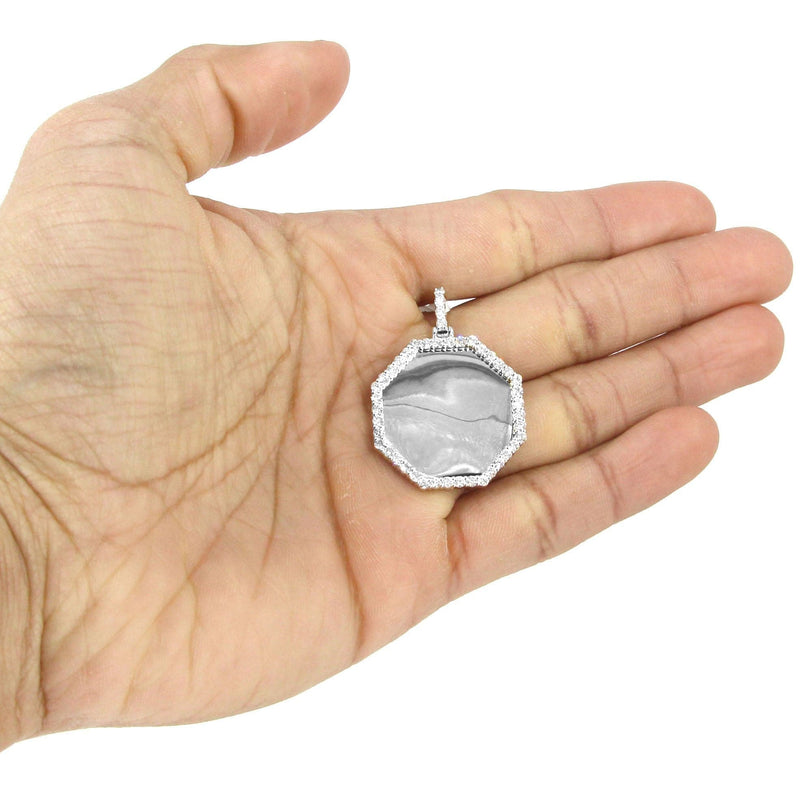 Full Diamond 10K White Gold Small Octagon Picture Pendant Necklace | 1.51 Carats | Appx. 17 Grams