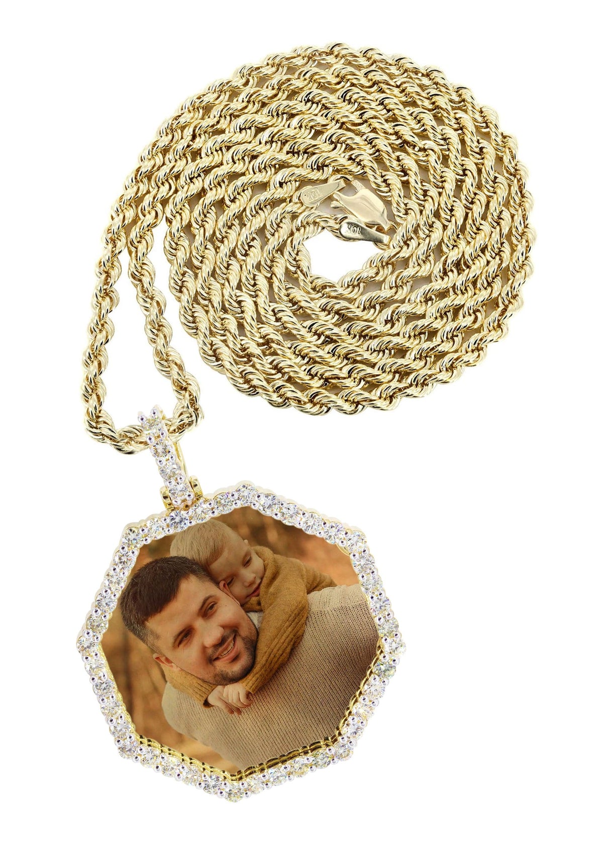 Full Diamond 10K Yellow Gold Medium Octagon Picture Pendant Necklace | 2.23 Carats | Appx. 20 Grams