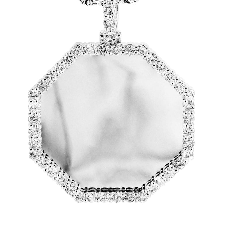 Full Diamond 10K White Gold Medium Octagon Picture Pendant Necklace | 2.23 Carats | Appx. 20 Grams