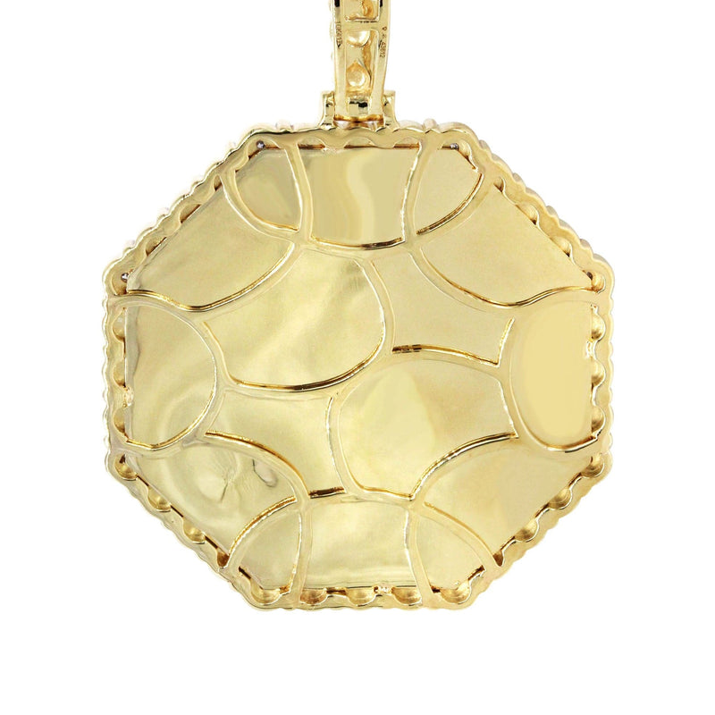 Full Diamond 10K Yellow Gold Medium Octagon Picture Pendant Necklace | 2.23 Carats | Appx. 20 Grams