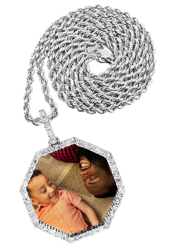 Full Diamond 10K White Gold Large Octagon Picture Pendant Necklace | 2.69 Carats | Appx. 20 Grams