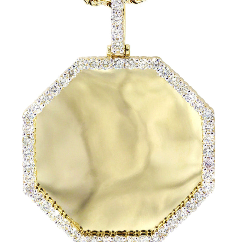 Full Diamond 10K Yellow Gold Large Octagon Picture Pendant Necklace | 2.69 Carats | Appx. 20 Grams