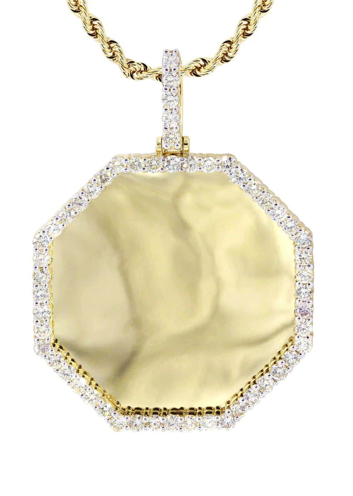 Full Diamond 10K Yellow Gold Large Octagon Picture Pendant Necklace | 2.69 Carats | Appx. 20 Grams