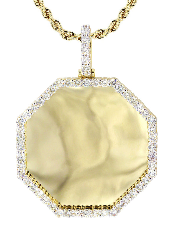 Full Diamond 10K Yellow Gold Large Octagon Picture Pendant Necklace | 2.69 Carats | Appx. 20 Grams