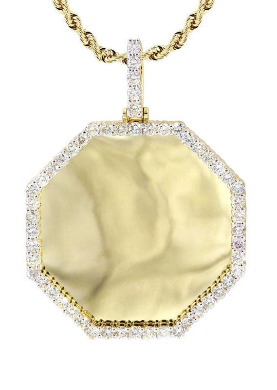 Full Diamond 10K Yellow Gold Large Octagon Picture Pendant Necklace | 2.69 Carats | Appx. 20 Grams