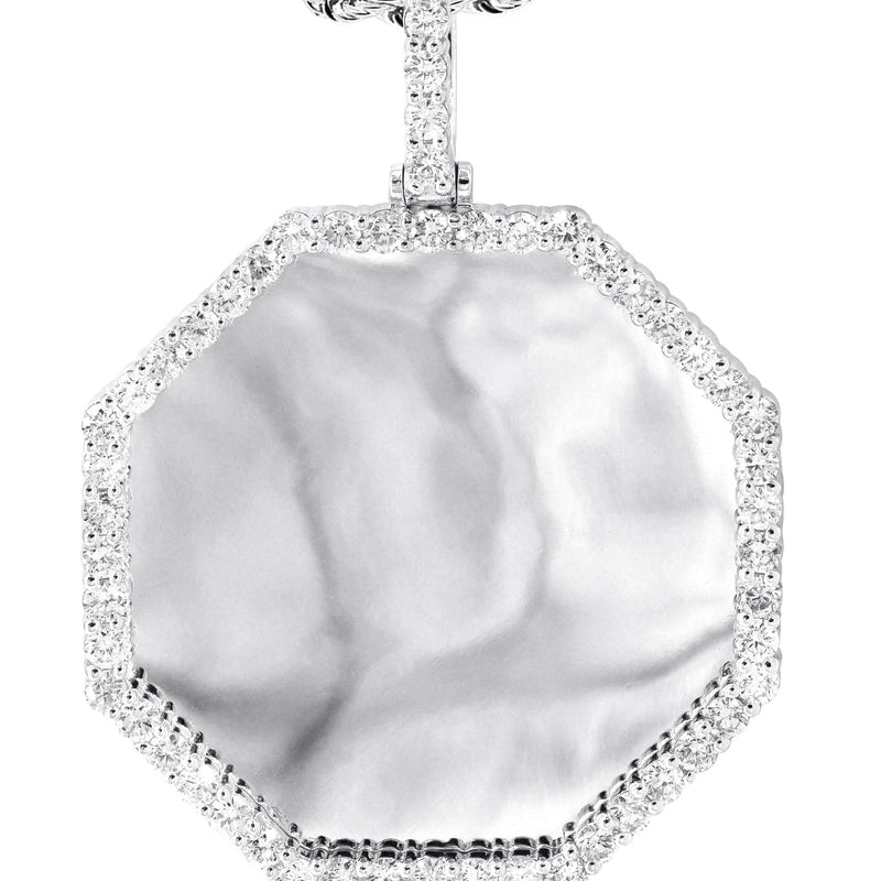 Full Diamond 10K White Gold Large Octagon Picture Pendant Necklace | 2.69 Carats | Appx. 20 Grams
