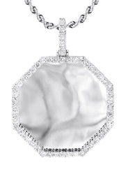 Full Diamond 10K White Gold Large Octagon Picture Pendant Necklace | 2.69 Carats | Appx. 20 Grams