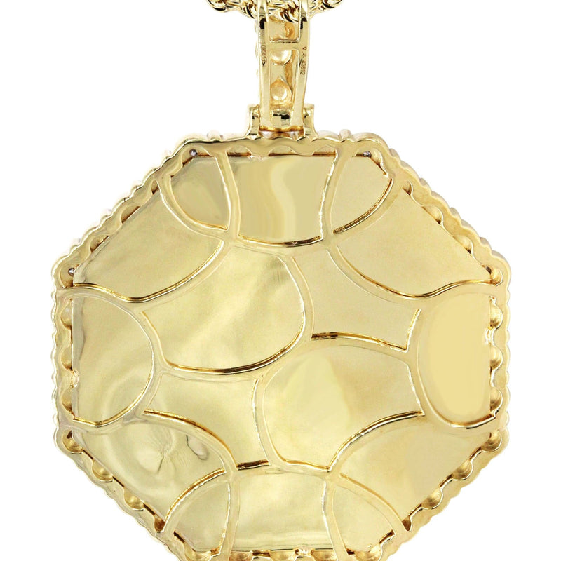 Full Diamond 10K Yellow Gold Large Octagon Picture Pendant Necklace | 2.69 Carats | Appx. 20 Grams