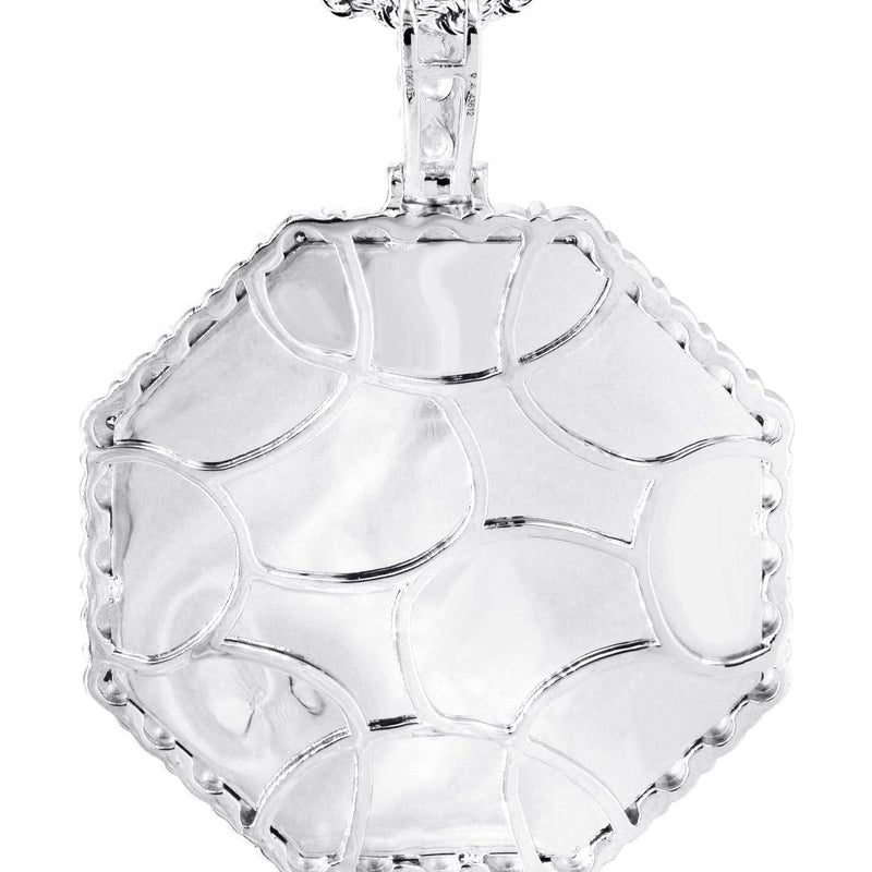 Full Diamond 10K White Gold Large Octagon Picture Pendant Necklace | 2.69 Carats | Appx. 20 Grams