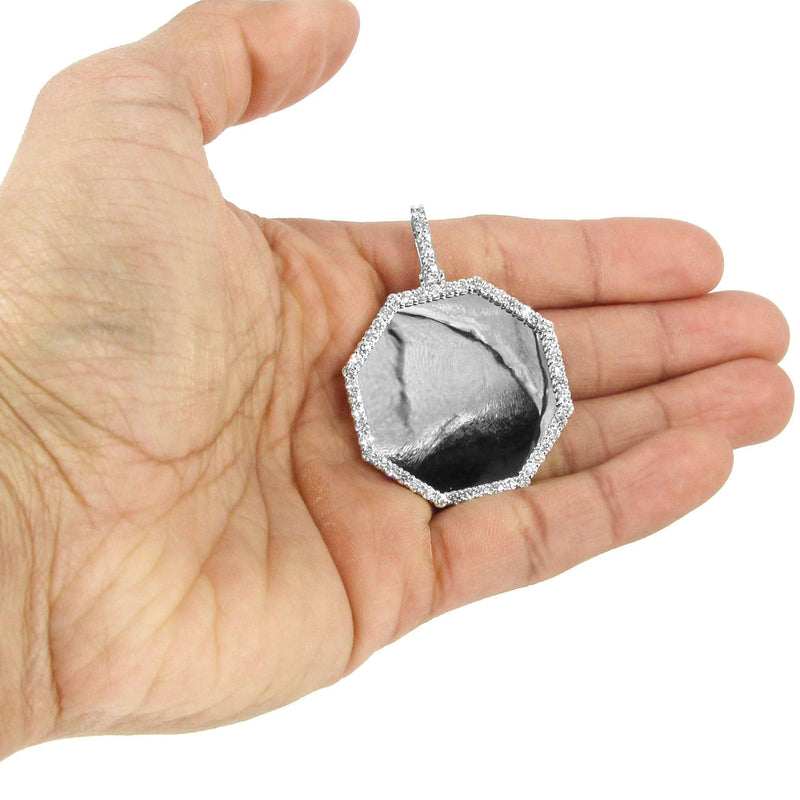 Full Diamond 10K White Gold Large Octagon Picture Pendant Necklace | 2.69 Carats | Appx. 20 Grams