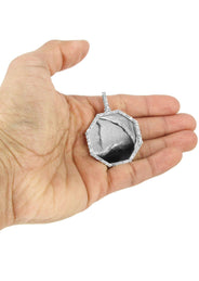 Full Diamond 10K White Gold Large Octagon Picture Pendant Necklace | 2.69 Carats | Appx. 20 Grams
