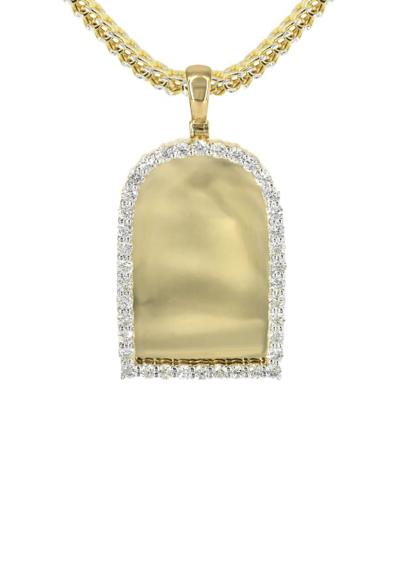 Diamond 10K Yellow Gold Small Headstone Picture Pendant Necklace | 1.88 Carats | Appx. 17 Grams
