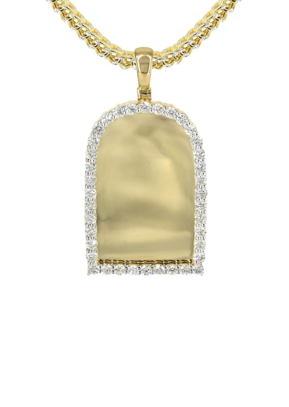 Diamond 10K Yellow Gold Small Headstone Picture Pendant Necklace | 1.88 Carats | Appx. 17 Grams
