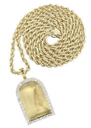 Diamond 10K Yellow Gold Medium Headstone Picture Pendant Necklace | 3.85 Carats | Appx. 24 Grams