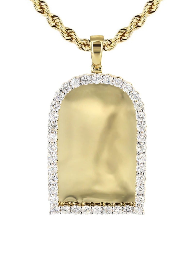 Diamond 10K Yellow Gold Medium Headstone Picture Pendant Necklace | 3.85 Carats | Appx. 24 Grams