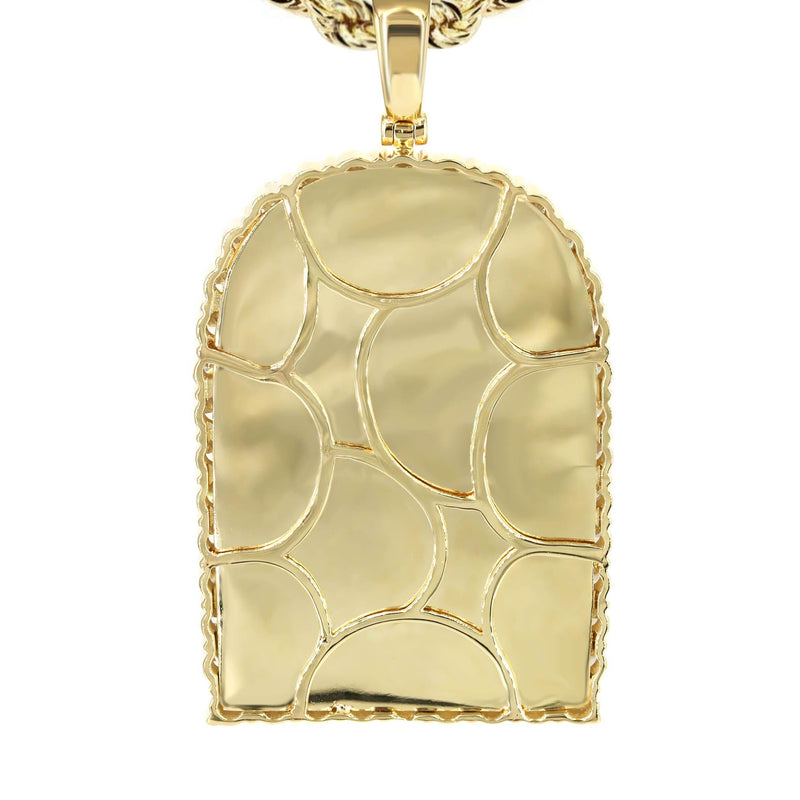 Diamond 10K Yellow Gold Medium Headstone Picture Pendant Necklace | 3.85 Carats | Appx. 24 Grams