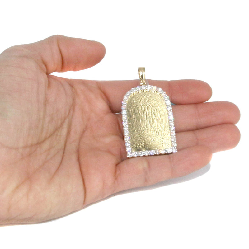 Diamond 10K Yellow Gold Medium Headstone Picture Pendant Necklace | 3.85 Carats | Appx. 24 Grams