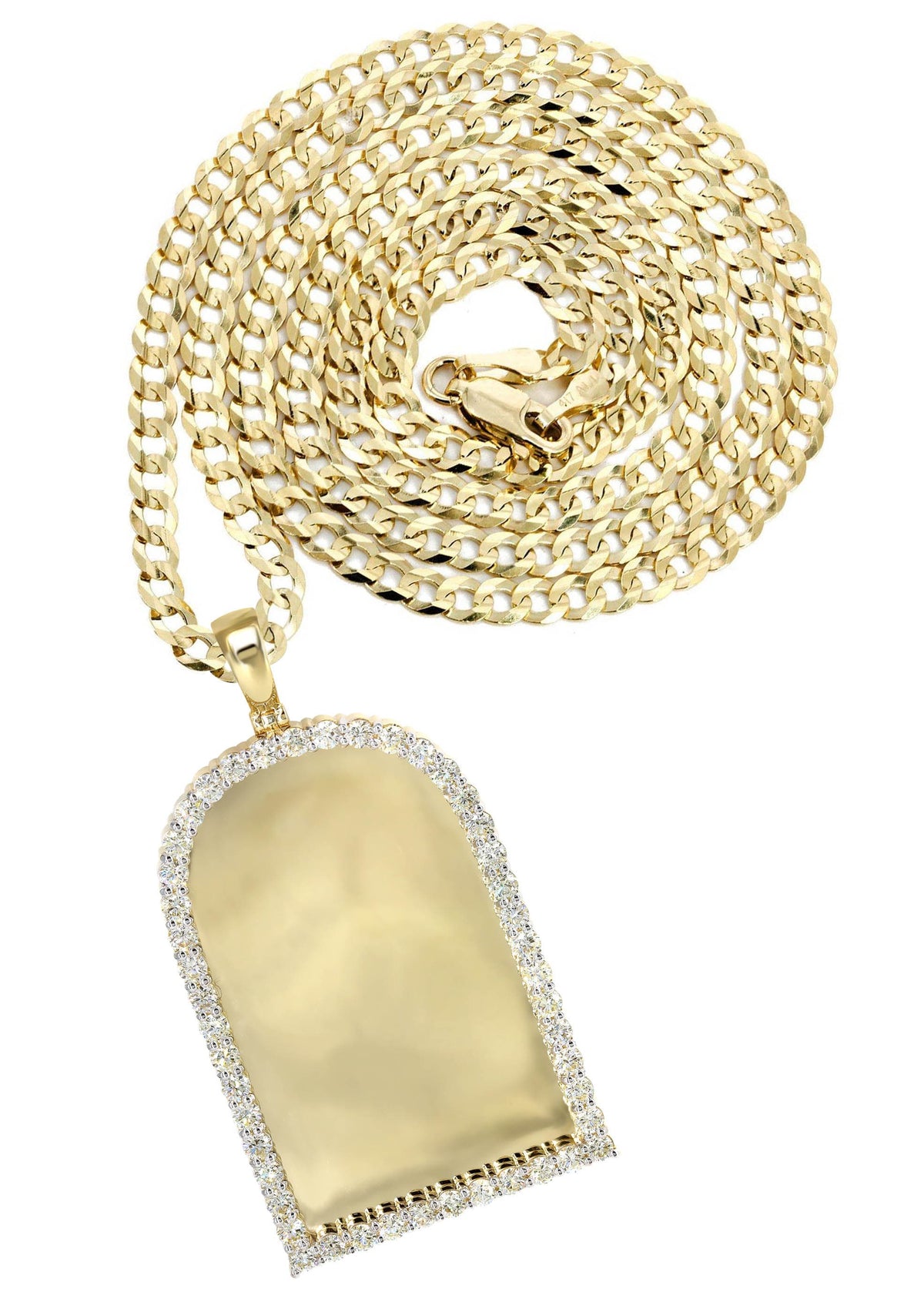 Diamond 10K Yellow Gold Large Headstone Picture Pendant Necklace | 4.63 Carats | Appx. 29 Grams