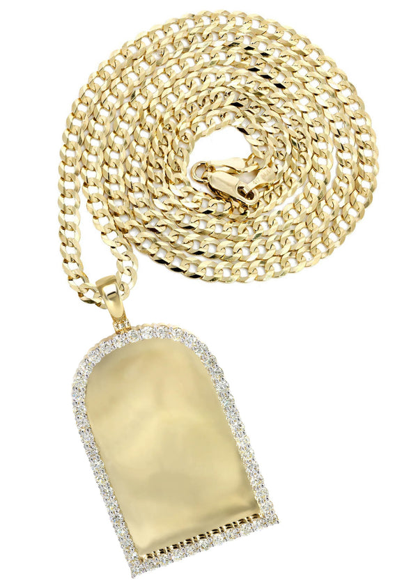 Diamond 10K Yellow Gold Large Headstone Picture Pendant Necklace | 4.63 Carats | Appx. 29 Grams