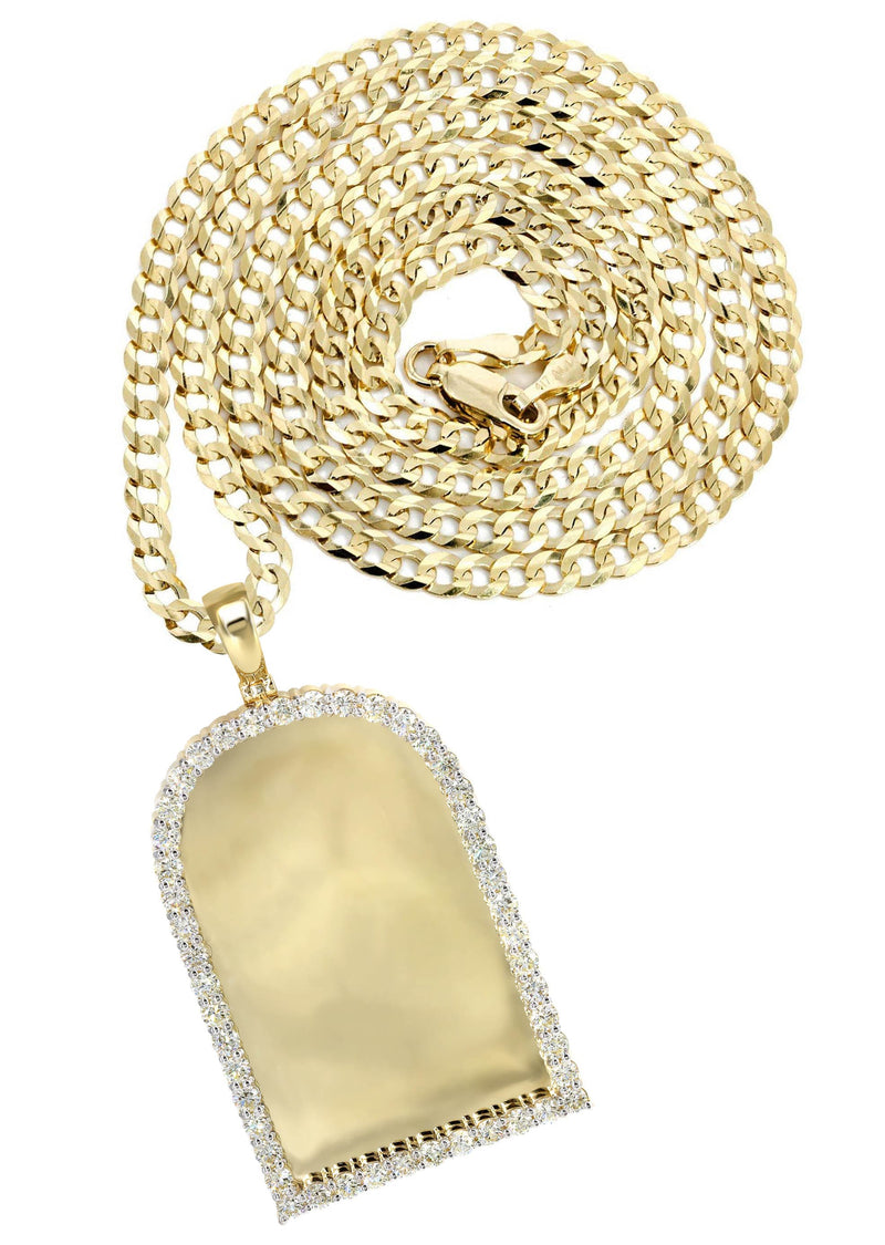 Diamond 10K Yellow Gold Large Headstone Picture Pendant Necklace | 4.63 Carats | Appx. 29 Grams