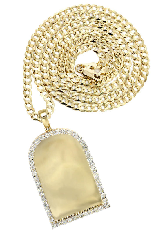 Diamond 10K Yellow Gold Large Headstone Picture Pendant Necklace | 4.63 Carats | Appx. 29 Grams