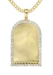 Diamond 10K Yellow Gold Large Headstone Picture Pendant Necklace | 4.63 Carats | Appx. 29 Grams