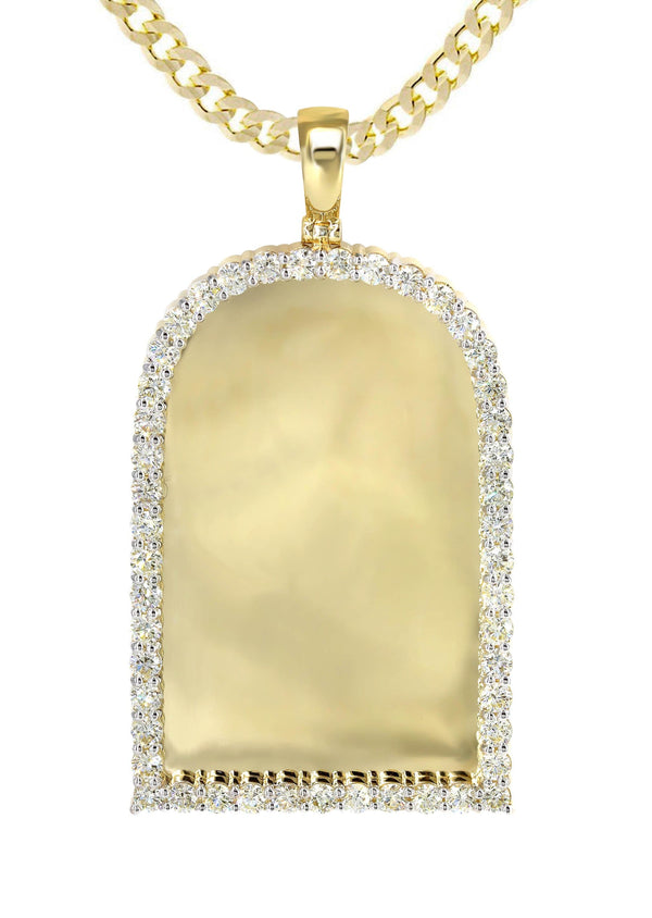 Diamond 10K Yellow Gold Large Headstone Picture Pendant Necklace | 4.63 Carats | Appx. 29 Grams