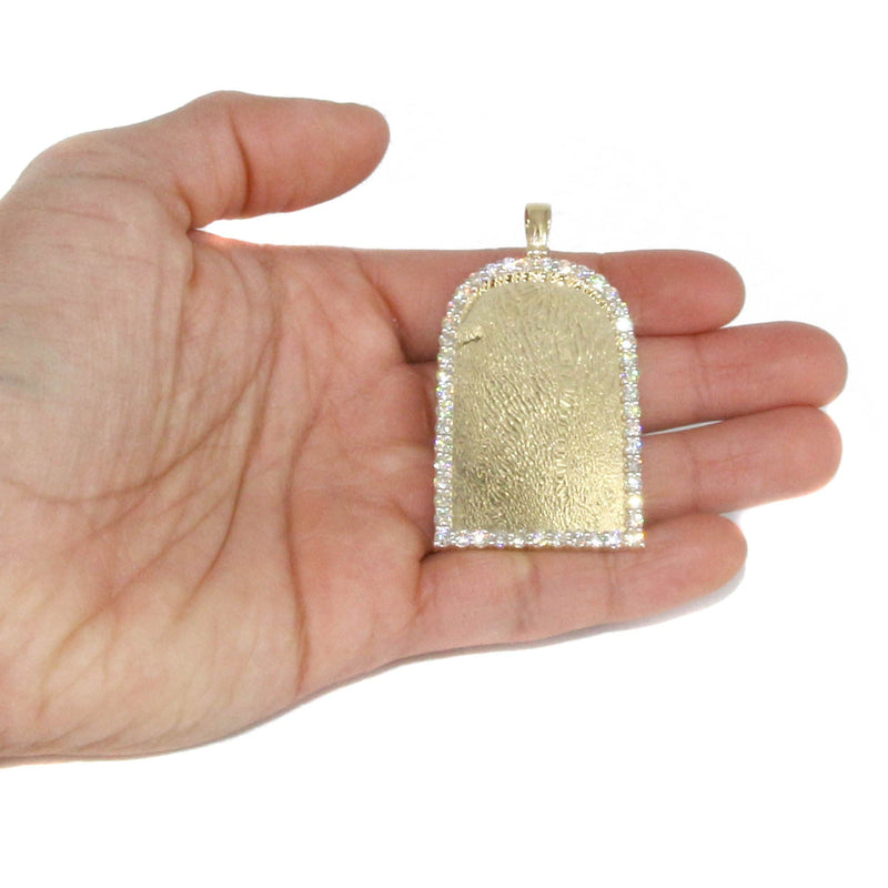 Diamond 10K Yellow Gold Large Headstone Picture Pendant Necklace | 4.63 Carats | Appx. 29 Grams