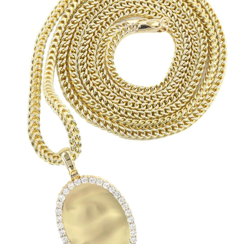 Diamond 10K Yellow Gold Small Oval Picture Pendant Necklace | 1.29 Carats | Appx. 17 Grams
