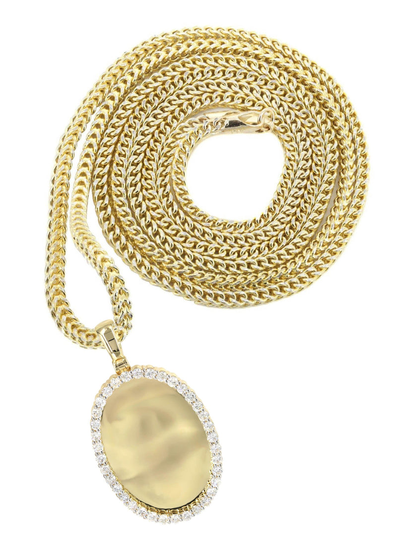 Diamond 10K Yellow Gold Small Oval Picture Pendant Necklace | 1.29 Carats | Appx. 17 Grams
