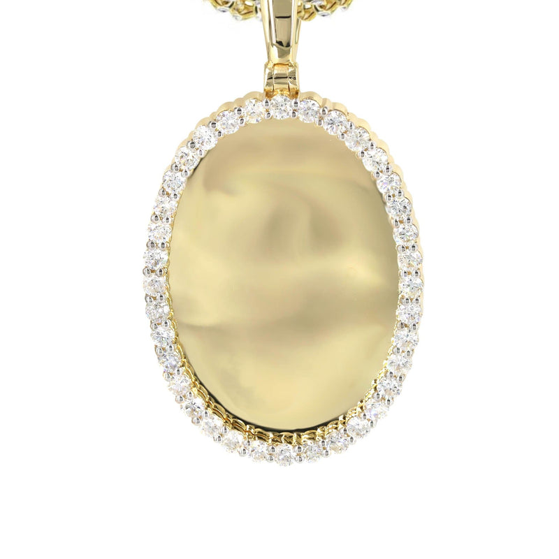 Diamond 10K Yellow Gold Small Oval Picture Pendant Necklace | 1.29 Carats | Appx. 17 Grams