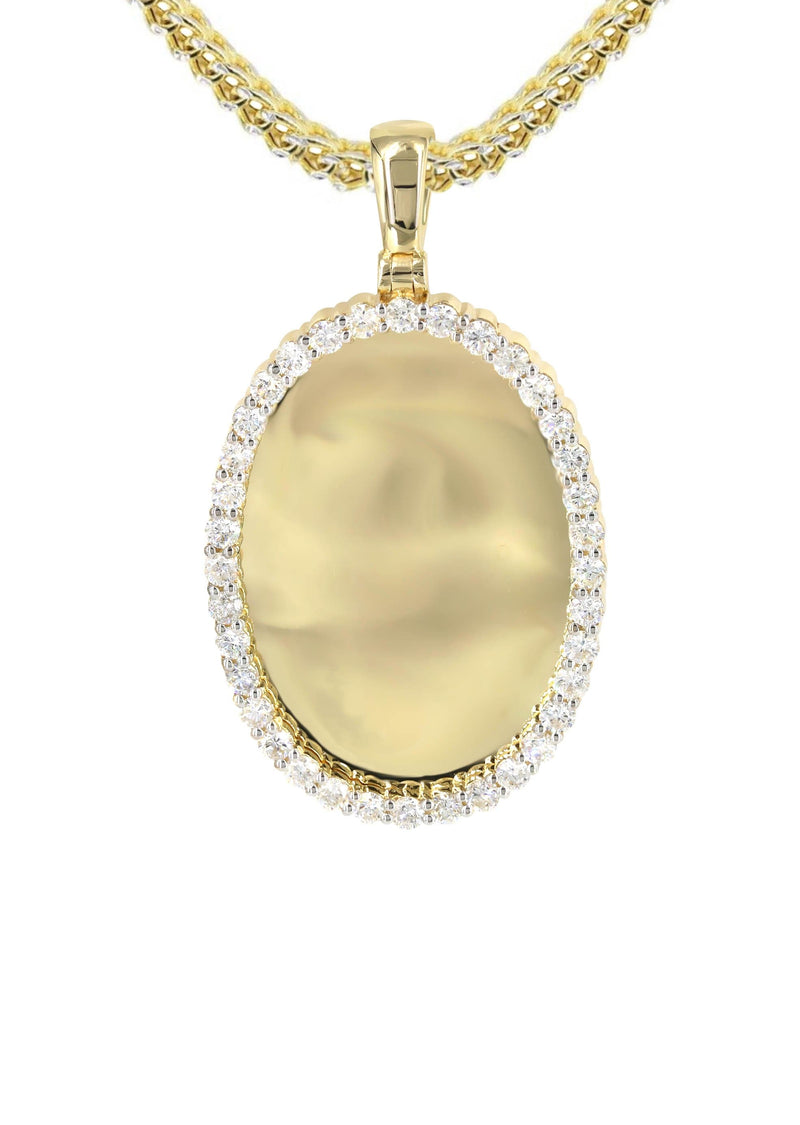 Diamond 10K Yellow Gold Small Oval Picture Pendant Necklace | 1.29 Carats | Appx. 17 Grams