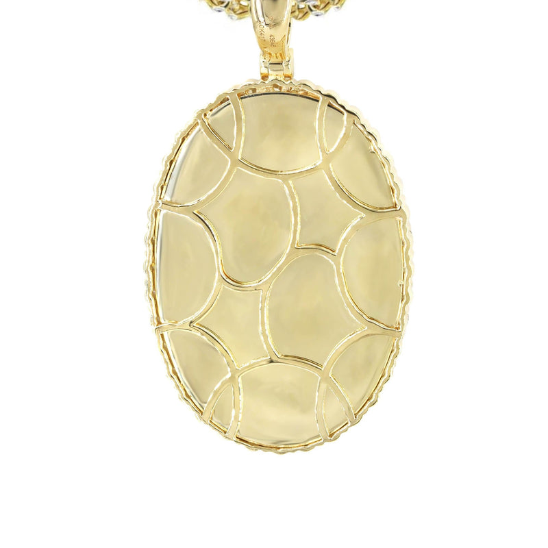 Diamond 10K Yellow Gold Small Oval Picture Pendant Necklace | 1.29 Carats | Appx. 17 Grams