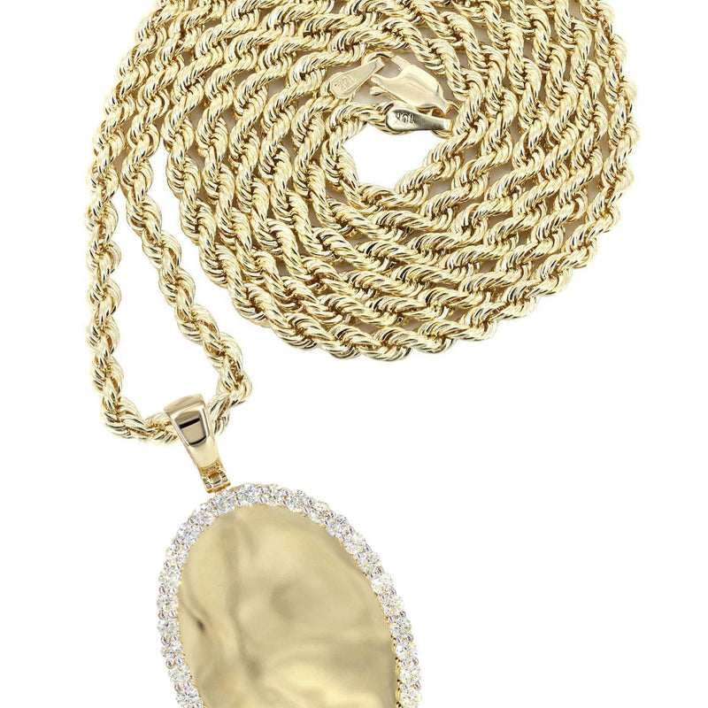 Diamond 10K Yellow Gold Medium Oval Picture Pendant Necklace | 3.33 Carats | Appx. 23 Grams